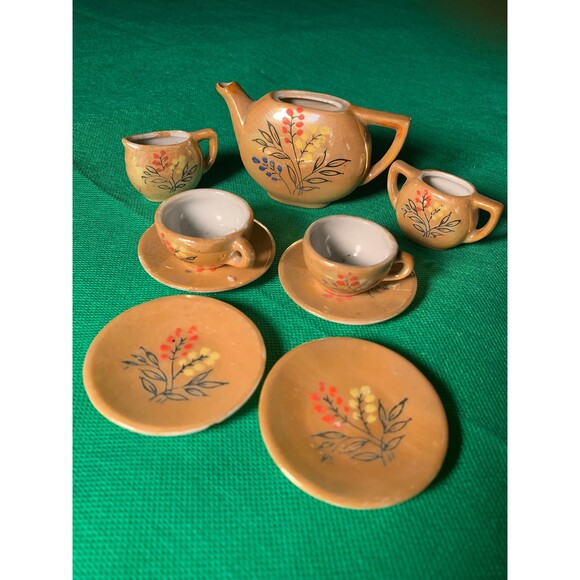 Orange Luster Painted Child’s Tea Set - Post WWII Occupied Japan Late 40's - Picture 5 of 5